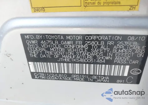 2011 Lexus Gs 350 из США, поврежденный, VIN JTHBE1KS4B0051484